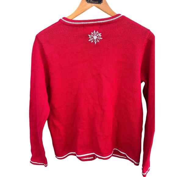 Vintage All Points Christmas Holiday Cardigan Felt Appliques Snow Globes SMALL - Picture 7 of 8